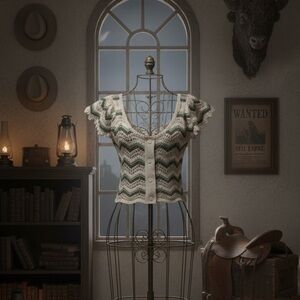 Cottagecore Blu Pepper Cream and Green Knit Sweater Tee